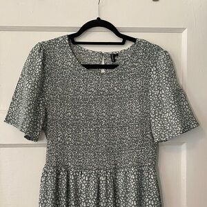 Smocked Short Sleeve Tiered Dress in Sage Green